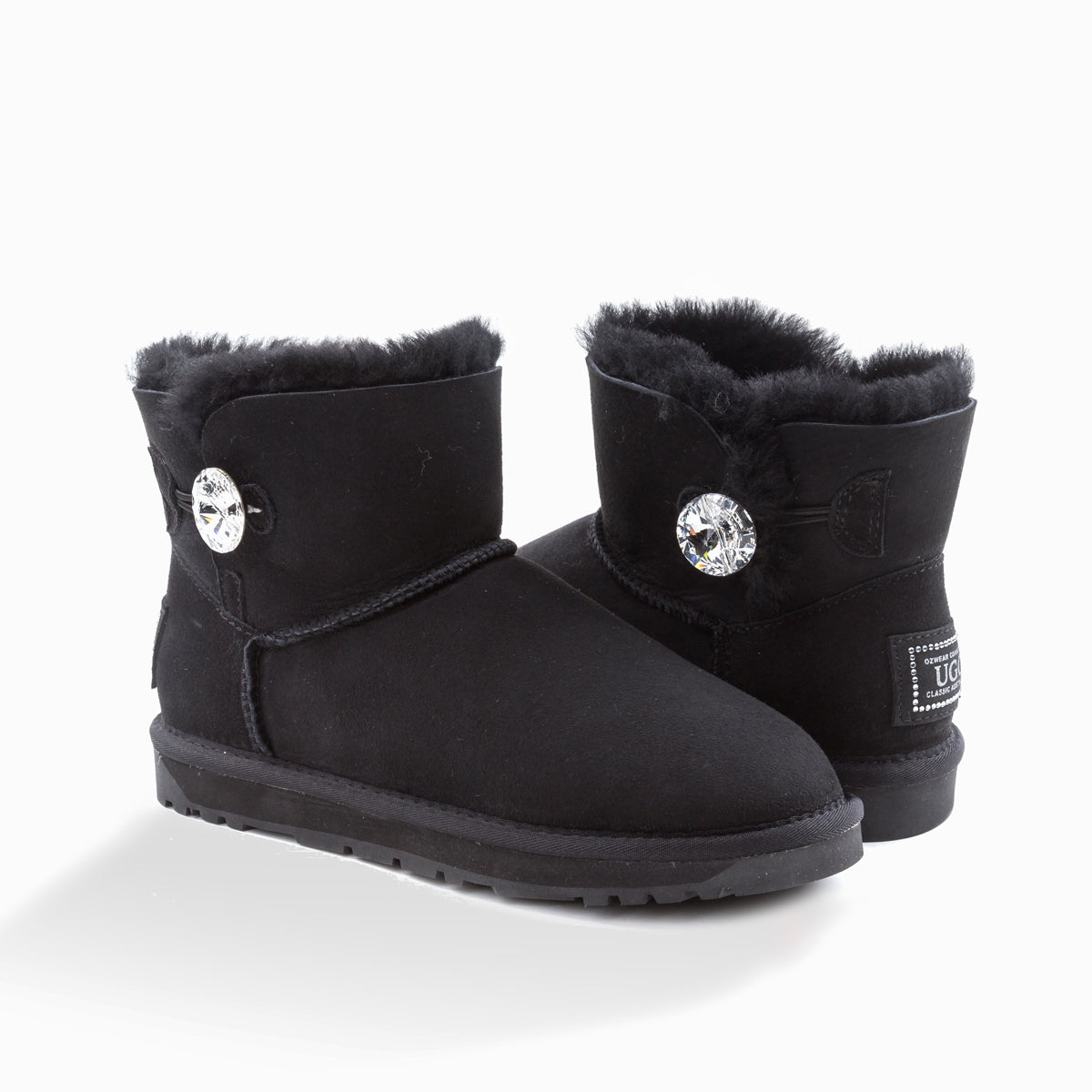 OZWEAR Ugg Classic Mini Button Whth Swarovski Boots (Water Resistant)