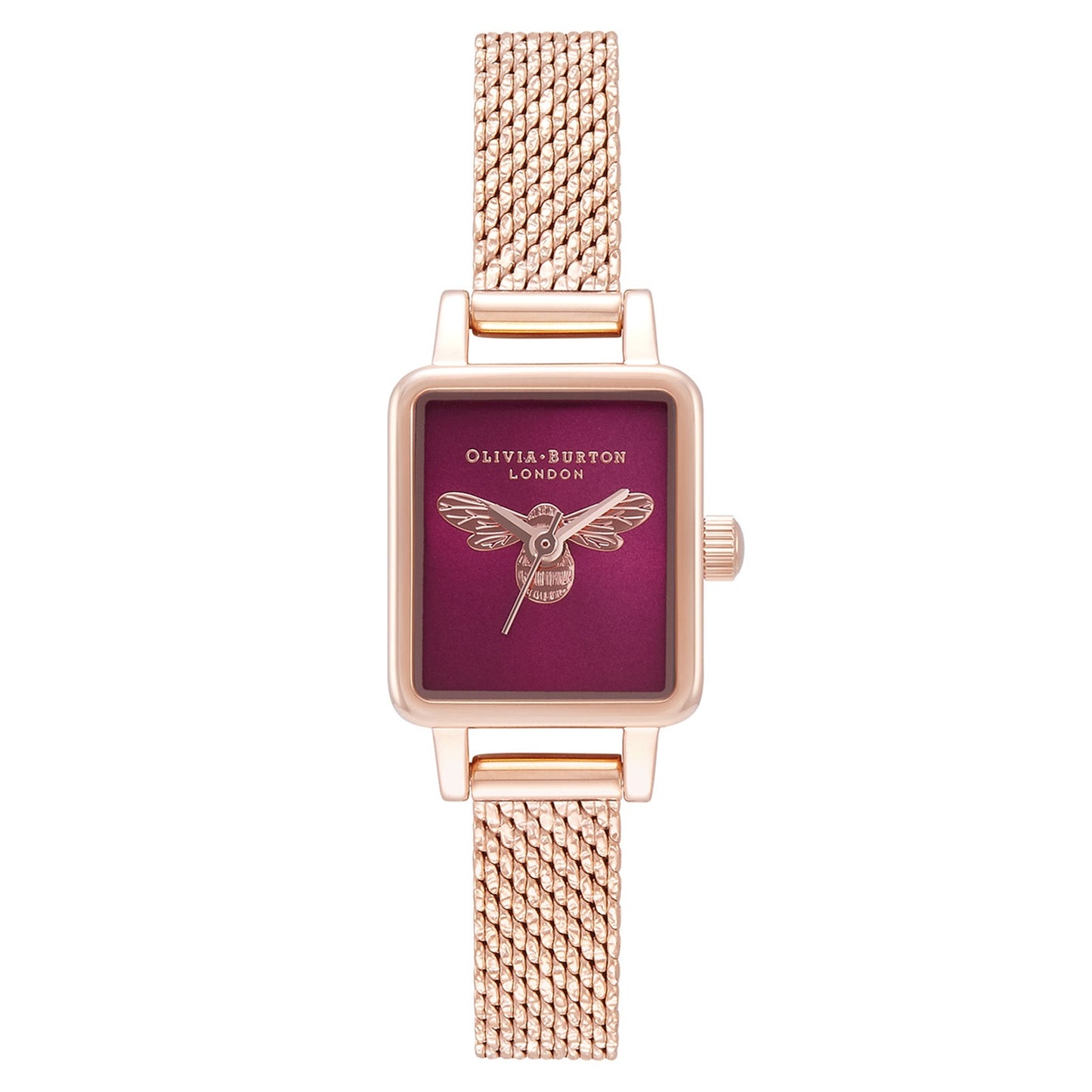 Olivia Burton Ionic Rose Gold Plated Steel Burgundy Sunray & Bee Dial Ladies Watch