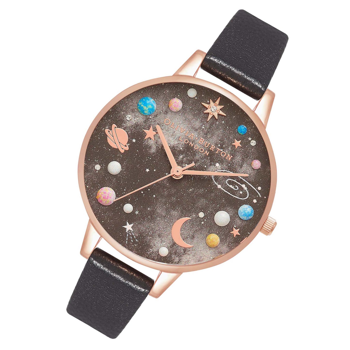 Olivia Burton Black Leather Black & Stone Dial Ladies Watch