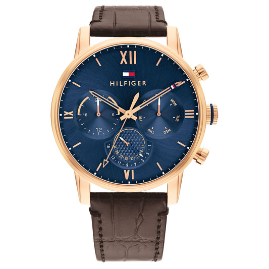 Tommy Hilfiger Brown Leather Navy Dial Men's Watch
