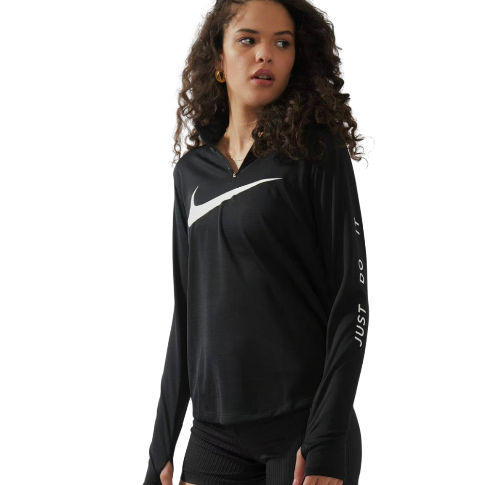 Nike Dri-FIT Swoosh Women's 1/4-Zip Long-Sleeve Running Mid Layer Black