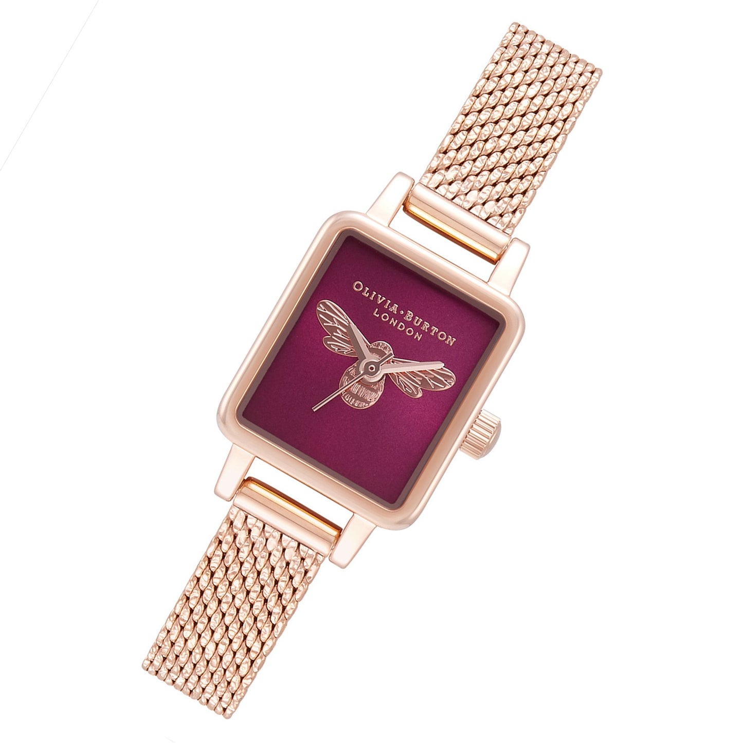 Olivia Burton Ionic Rose Gold Plated Steel Burgundy Sunray & Bee Dial Ladies Watch