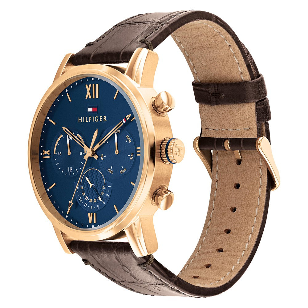 Tommy Hilfiger Brown Leather Navy Dial Men's Watch
