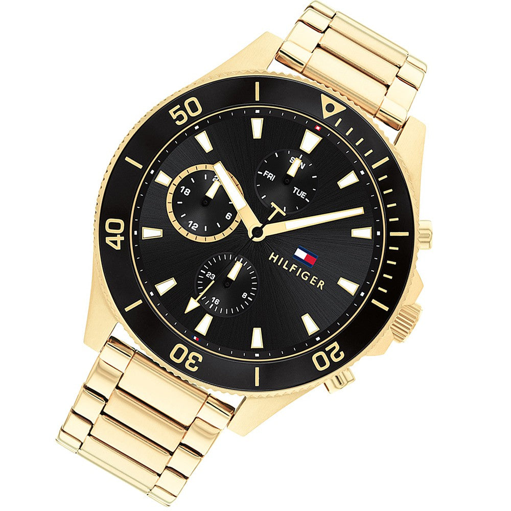Tommy Hilfiger Ionic Thin Gold Plated 2 Steel Black Dial Men's Watch