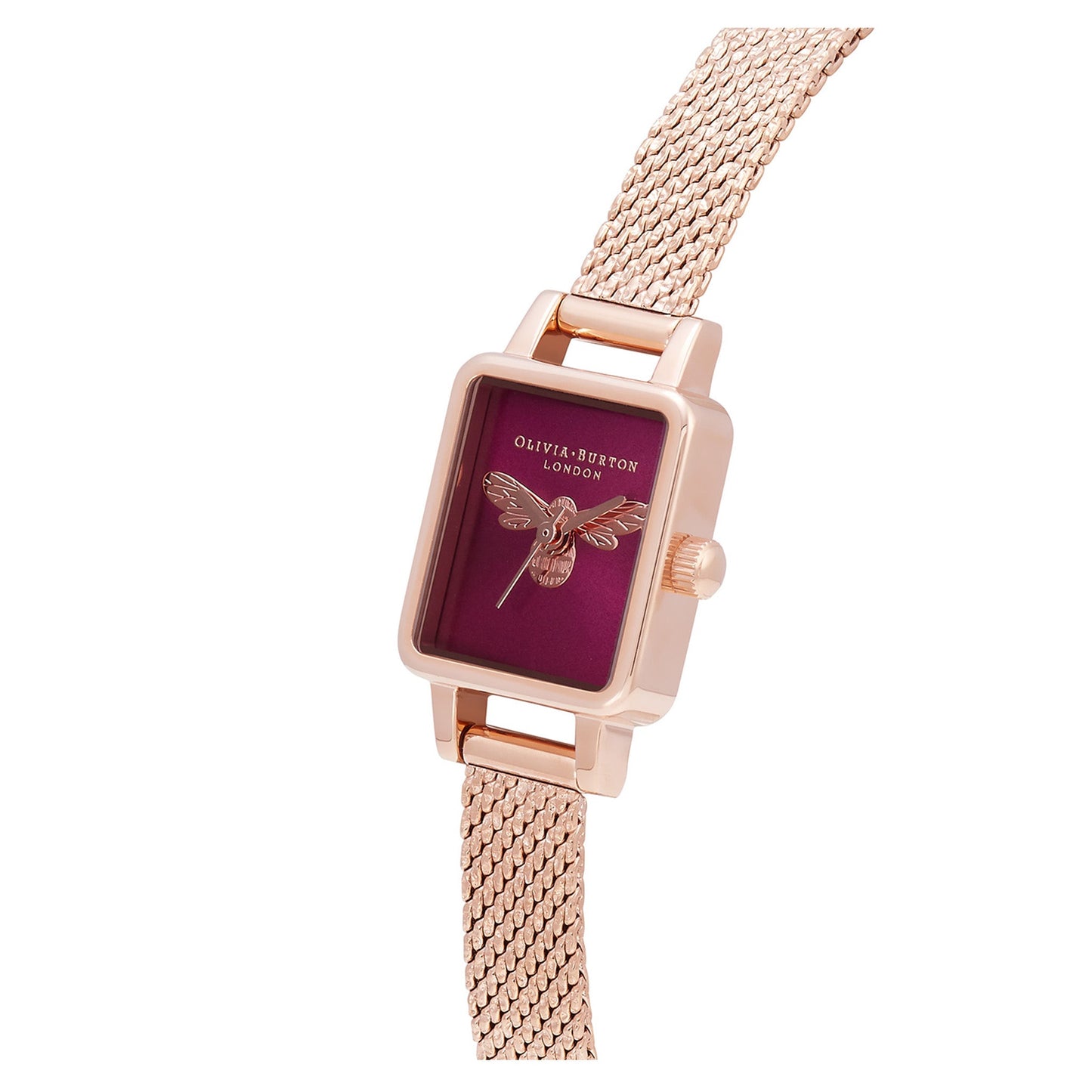 Olivia Burton Ionic Rose Gold Plated Steel Burgundy Sunray & Bee Dial Ladies Watch