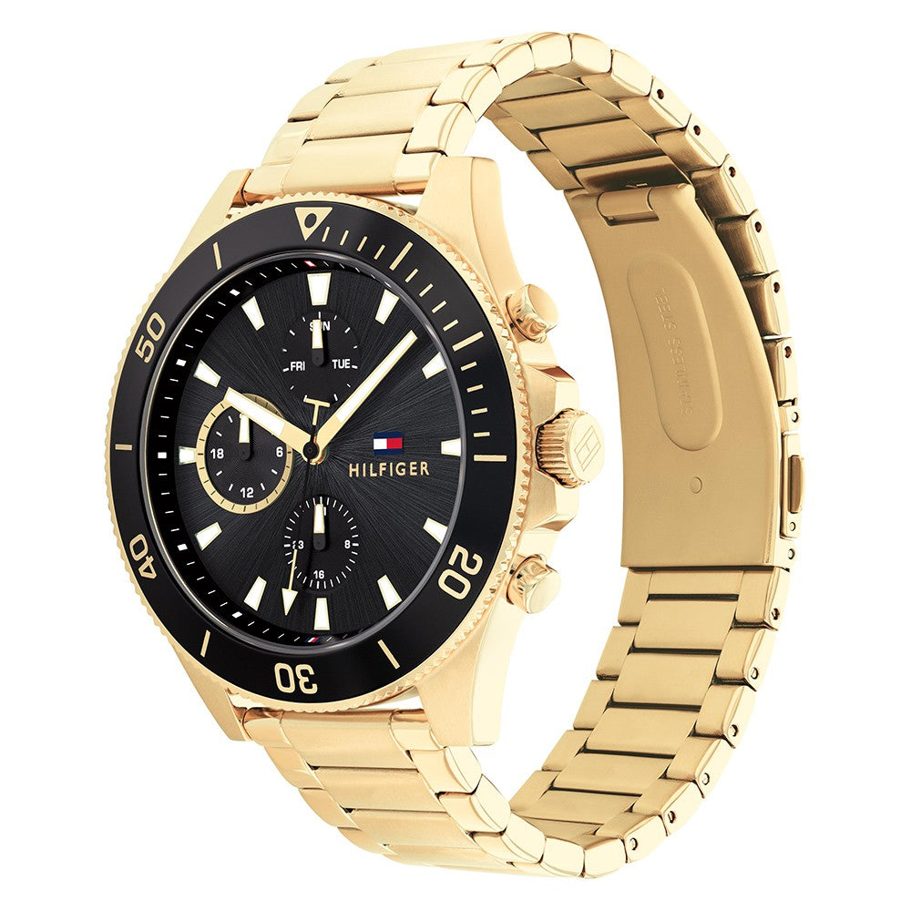 Tommy Hilfiger Ionic Thin Gold Plated 2 Steel Black Dial Men's Watch